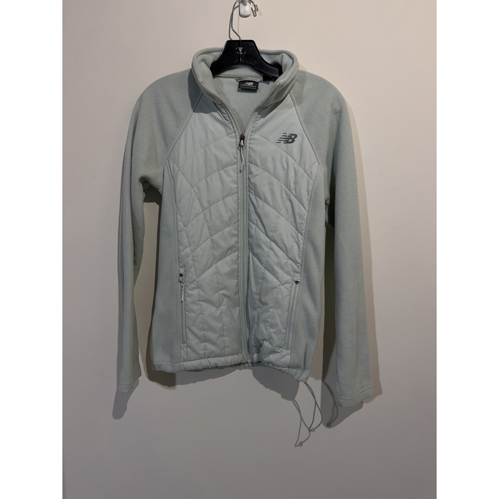 New Balance Womens Small Light Green Fleece Jacket Full Zip with Zipper Pockets